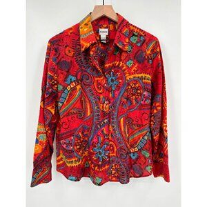 Chicos Button Up Shirt Women 2 (L) Abstract Art Print 80s 90s Multi Color Street